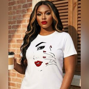 White Graphic Tee with Red and Black Design